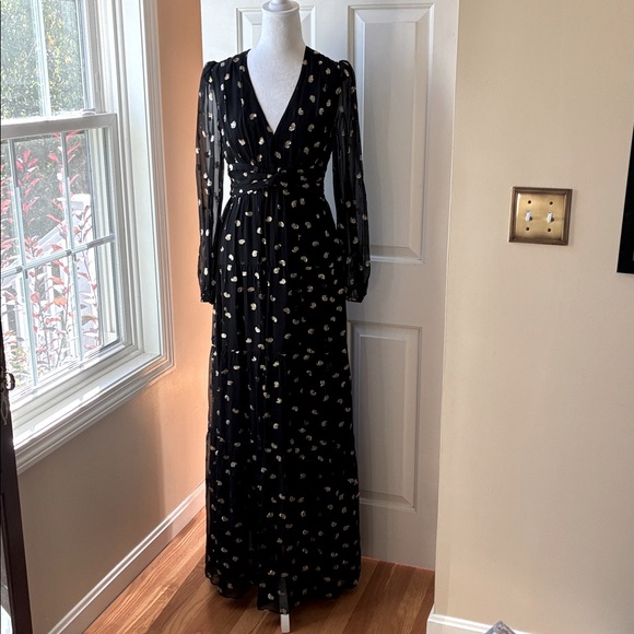 Intermix Leila Gown Maxi Chiffon Dress Long Sleeve Black Size 2 NWT - Picture 4 of 15